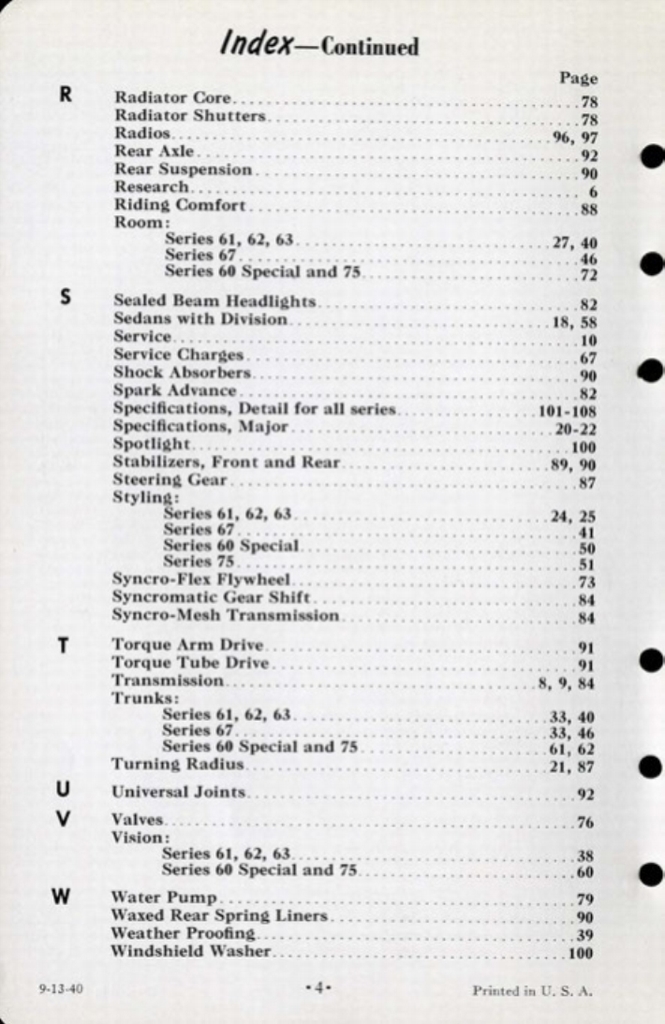 1941 Cadillac Salesmans Data Book Page 104